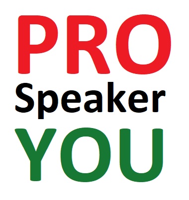 Pro Speaker YOU logo (PRO SPEAKER and YOU stacked on top of each other)
