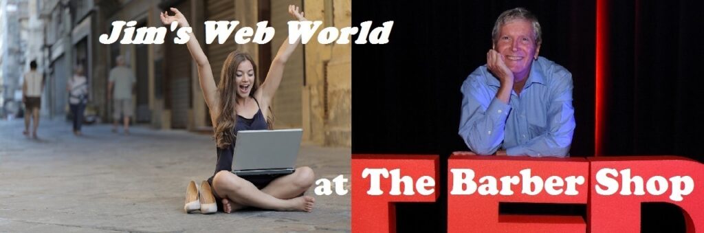 Hero image: Woman happily sitting at laptop / Jim Barber leaning on TEDx logo